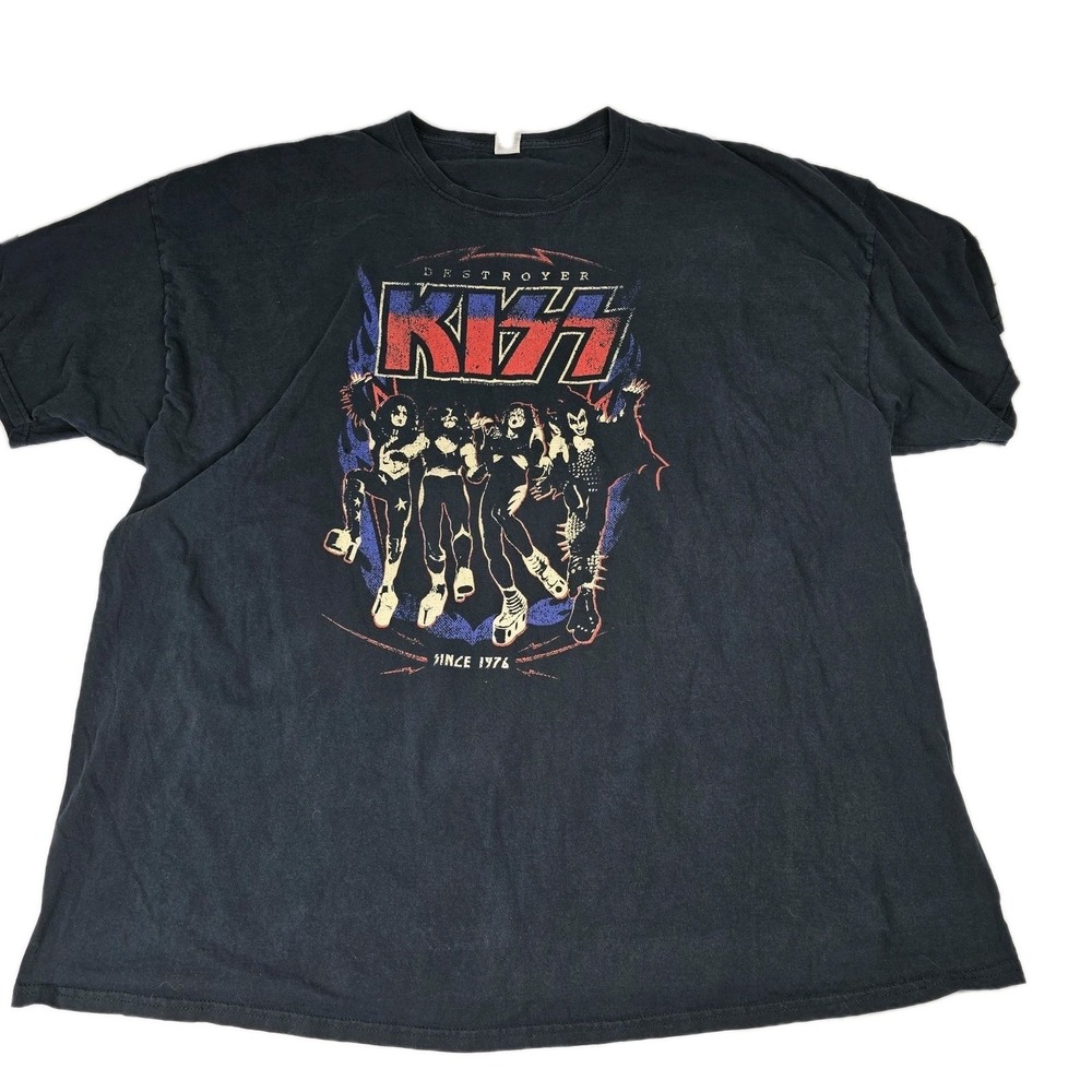 Kiss Destroyer Men's T Shirt Black Size 4XL Short Sleeve Rock‎ Band 70s Music
